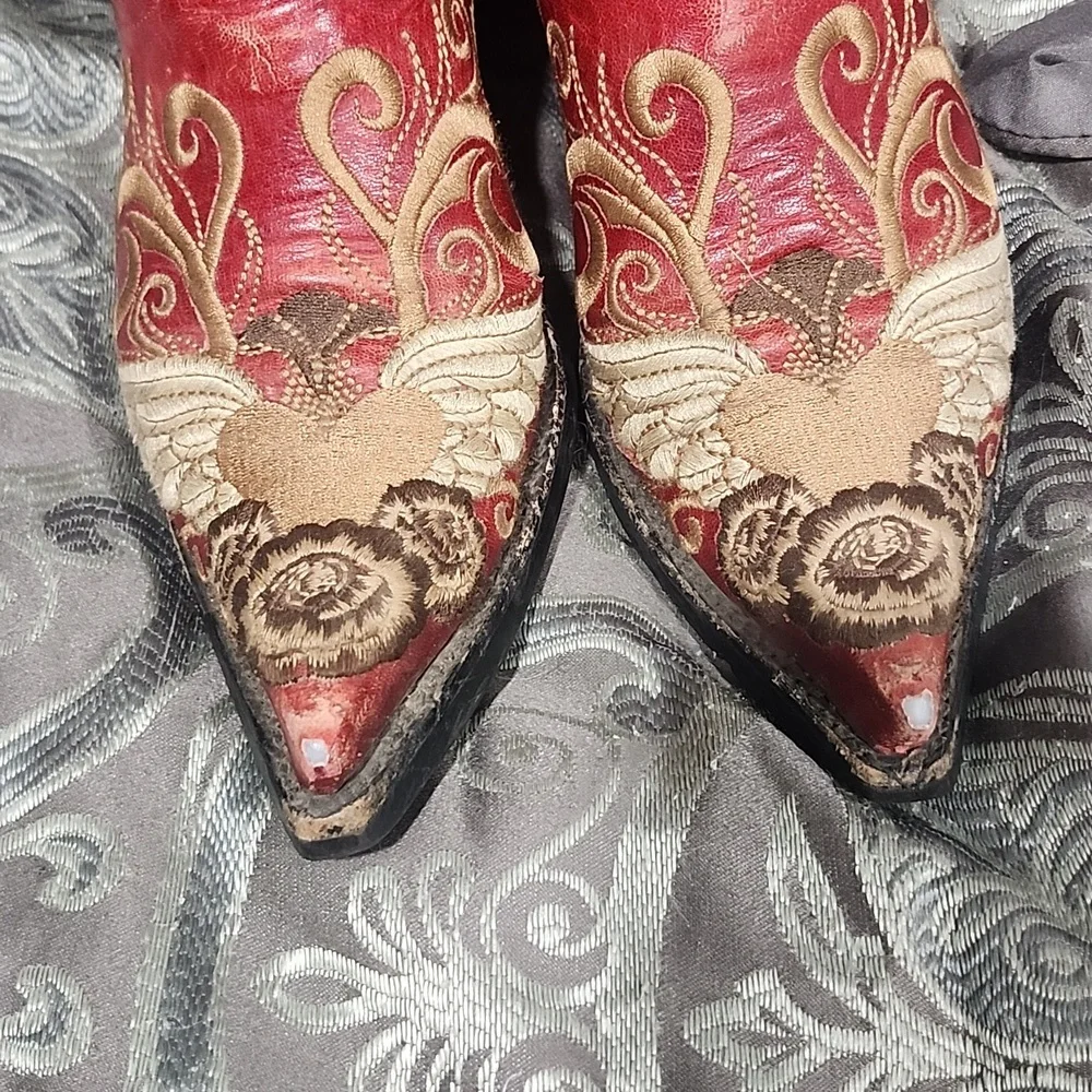 Old Gringo Red Heart With Wings Embroidered Cowboy Or Cowgirl Boots Size 6.5 - Picture 9 of 10